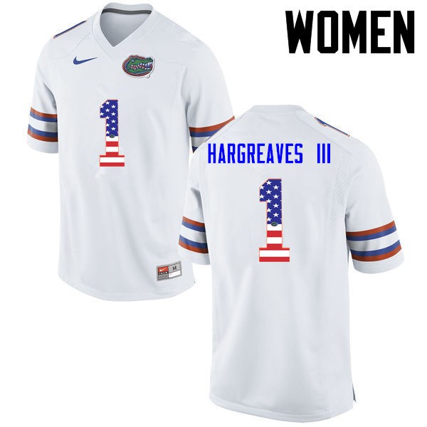 Florida Gators Women #1 Vernon Hargreaves III College Football USA Flag Fashion White